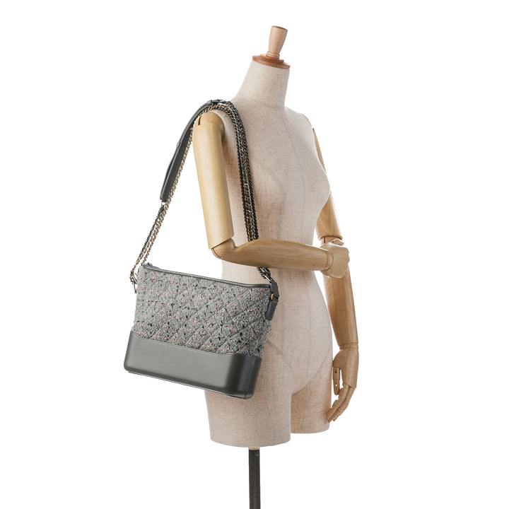 Medium Tweed Gabrielle Crossbody Gray - Gaby Paris