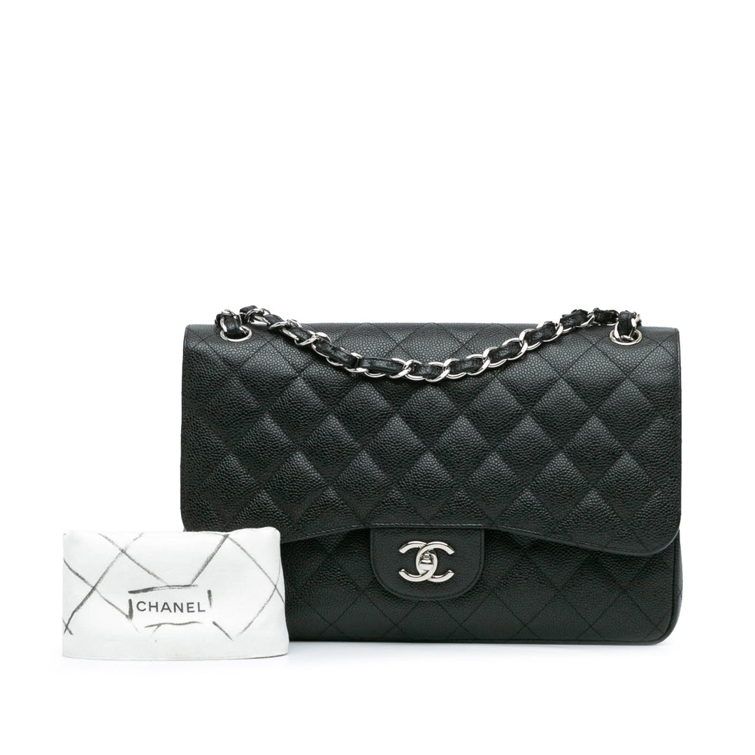 Jumbo Classic Caviar Double Flap Black - Gaby Paris