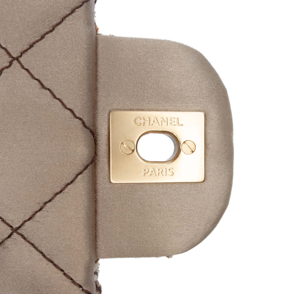Medium Classic Quilted Metallic Tweed Single Flap Brown - Gaby Paris