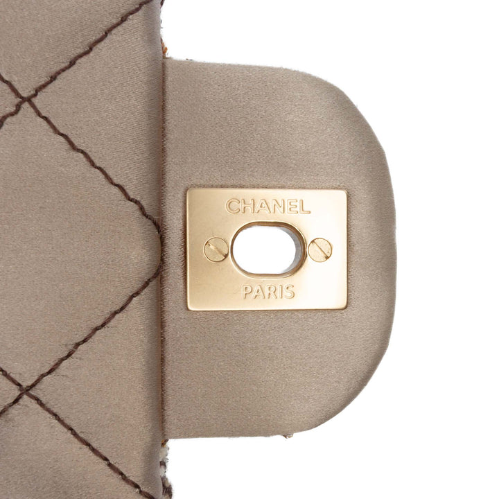 Medium Classic Quilted Metallic Tweed Single Flap Brown - Gaby Paris