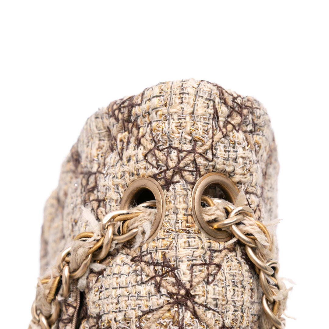 Medium Classic Quilted Metallic Tweed Single Flap Brown - Gaby Paris