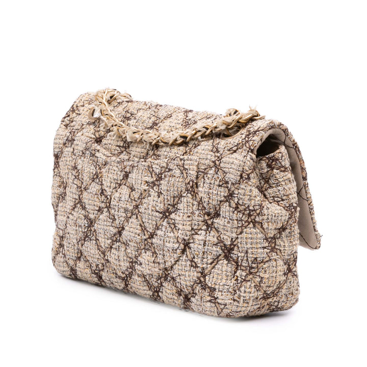 Medium Classic Quilted Metallic Tweed Single Flap Brown - Gaby Paris