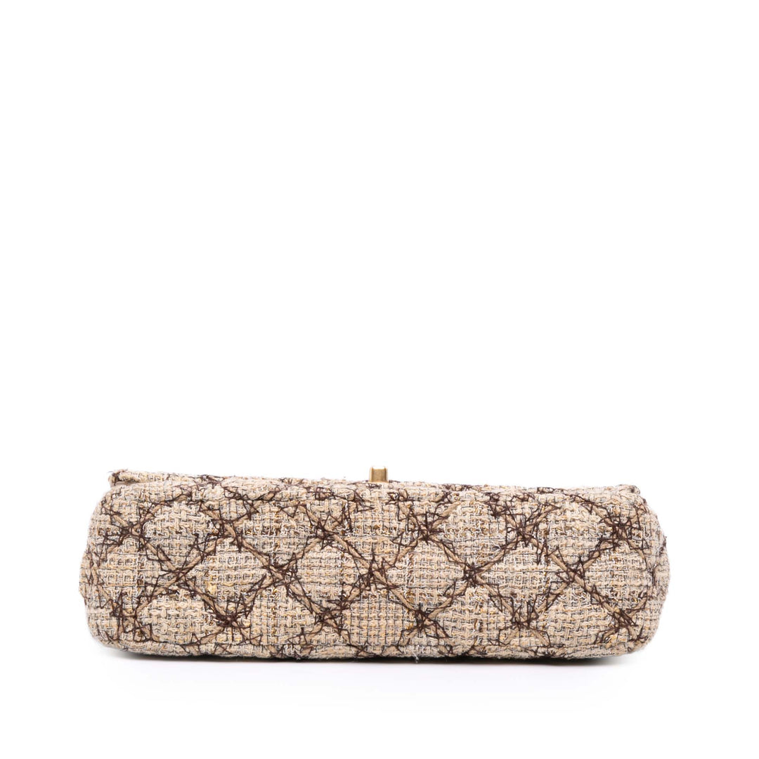 Medium Classic Quilted Metallic Tweed Single Flap Brown - Gaby Paris