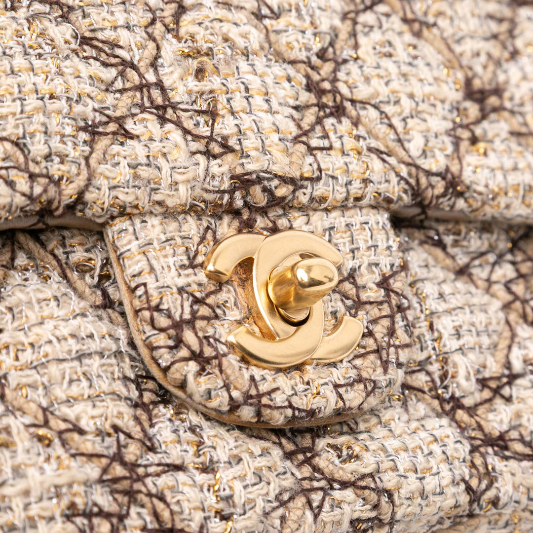 Medium Classic Quilted Metallic Tweed Single Flap Brown - Gaby Paris
