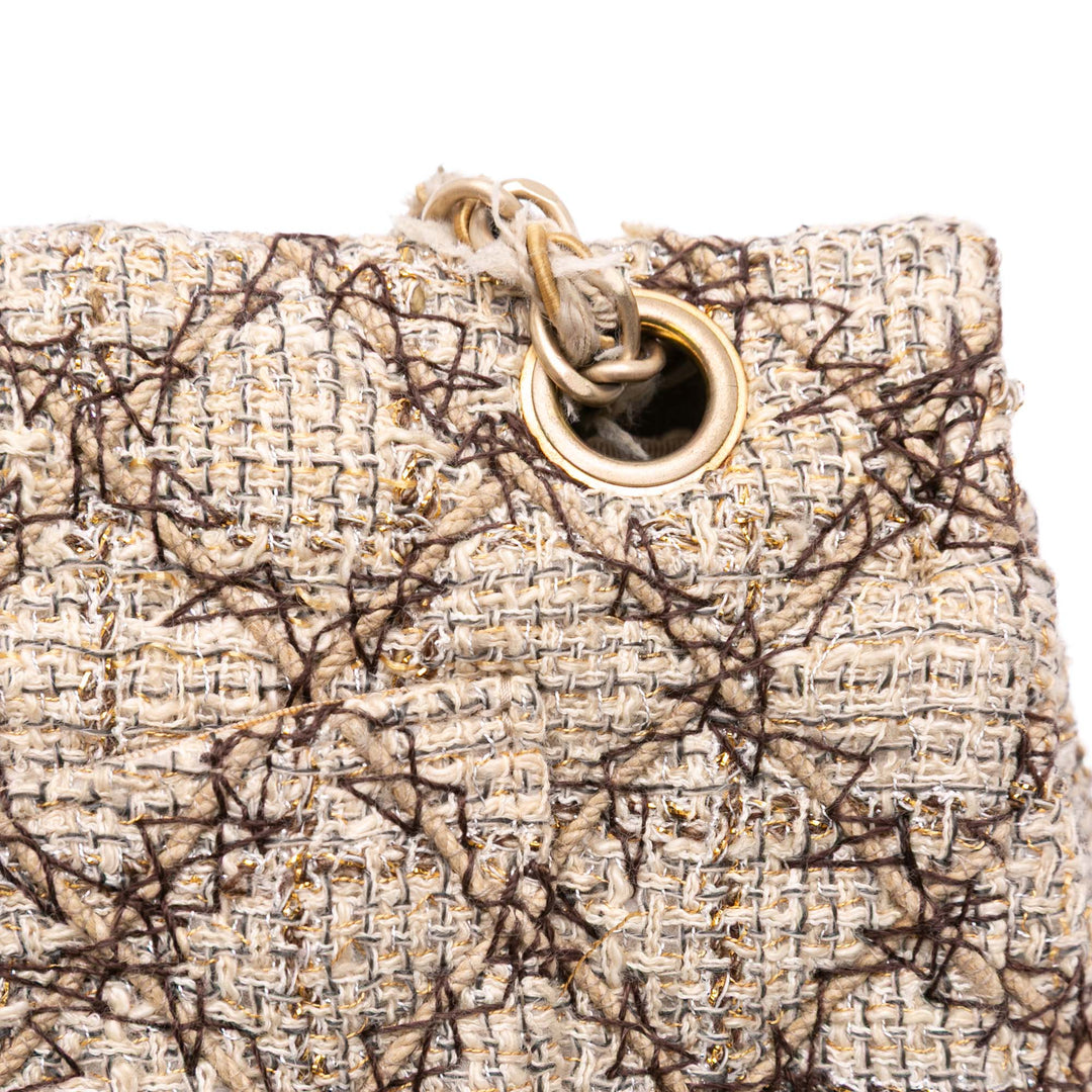 Medium Classic Quilted Metallic Tweed Single Flap Brown - Gaby Paris