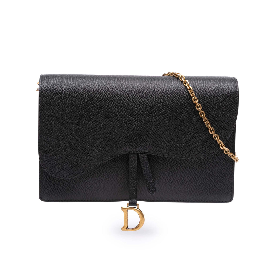 Dior Grained Cuir de veau Saddle Chain Pochette Noir – GABY PARIS Authentique