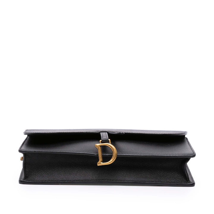 Dior Grained Cuir de veau Saddle Chain Pochette Noir – GABY PARIS Authentique