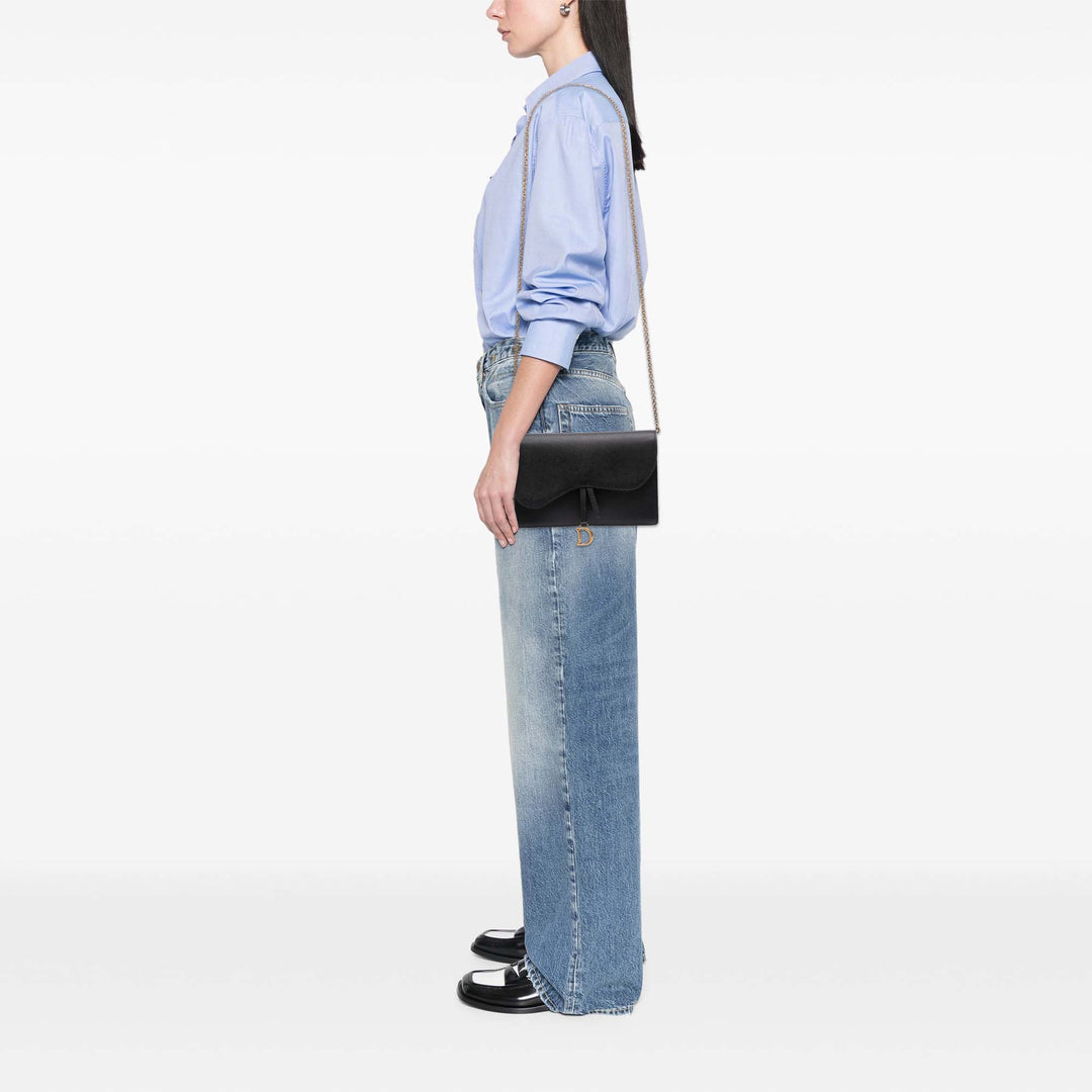 Dior Grained Cuir de veau Saddle Chain Pochette Noir – GABY PARIS Authentique