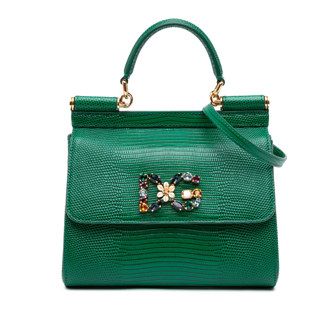 Dolce & Gabbana Iguana embossé Miss Sicily Sac Petit Cuir de veau Vert – vue principale – GABY PARIS