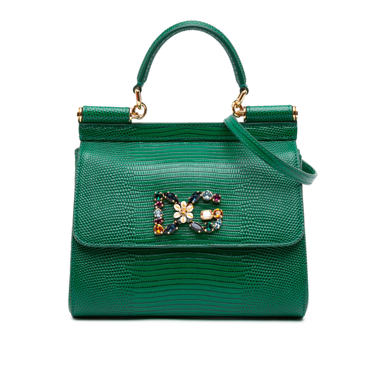 Dolce & Gabbana Iguana embossé Miss Sicily Sac Petit Cuir de veau Vert – vue principale – GABY PARIS