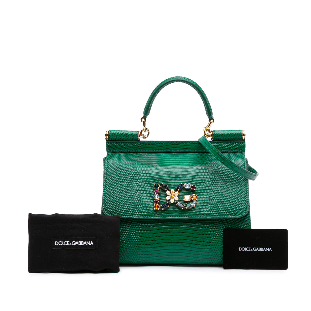 Dolce & Gabbana Iguana embossé Miss Sicily Sac Petit Cuir de veau Vert – vue 7 – GABY PARIS