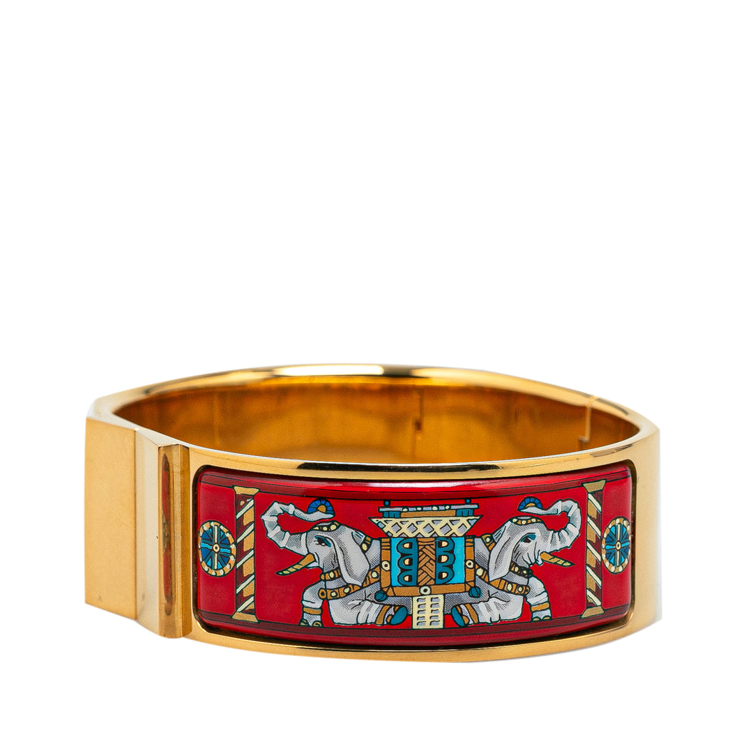 Wide Enamel Elephant Hinge Bangle 60 Red - Gaby Paris