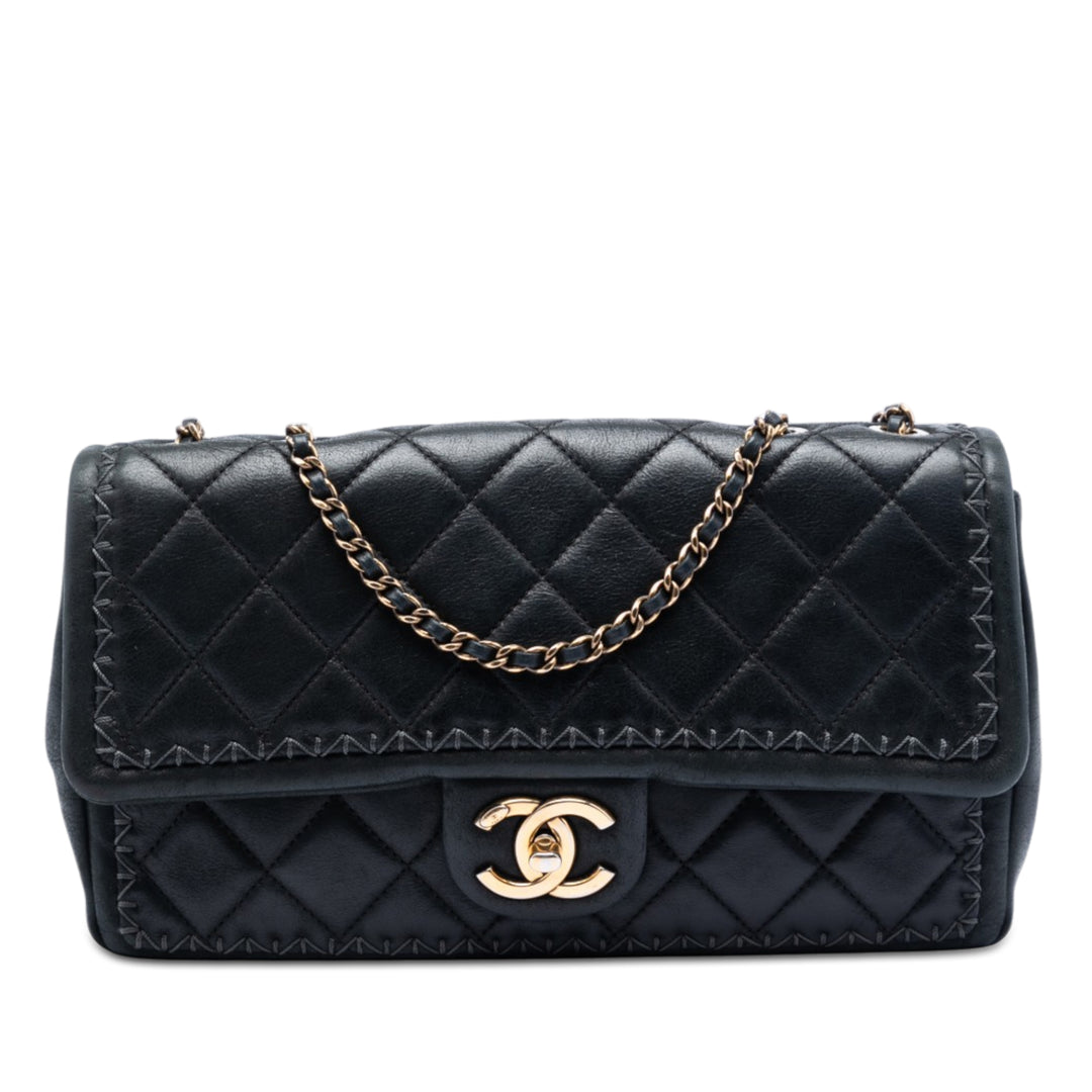 Chanel CC Matelassé Irisé Whipstitch Rabat simple Cuir de veau