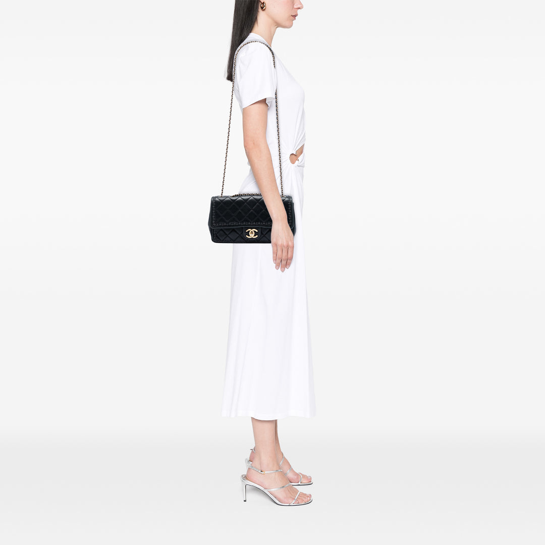 Chanel CC Matelassé Irisé Whipstitch Rabat simple Cuir de veau