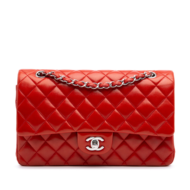 Medium Classic Lambskin Double Flap Red - Gaby Paris
