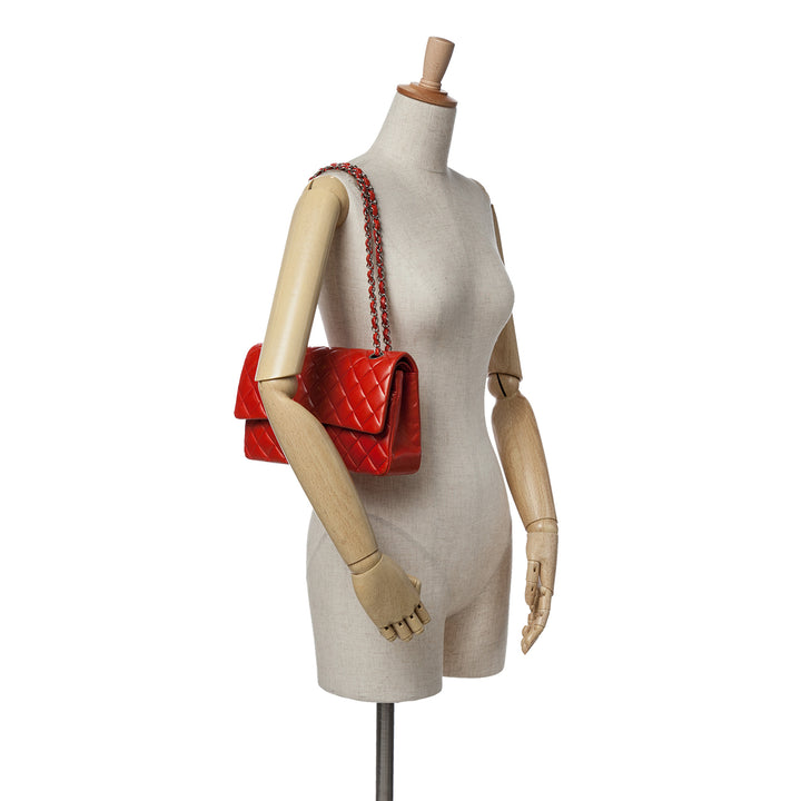 Medium Classic Lambskin Double Flap Red - Gaby Paris