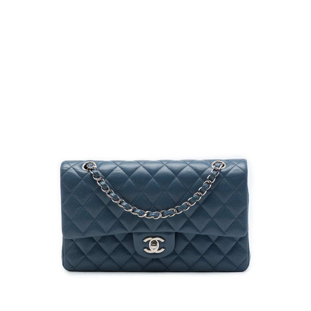 Classic Double rabat Moyen Cuir caviar Bleu