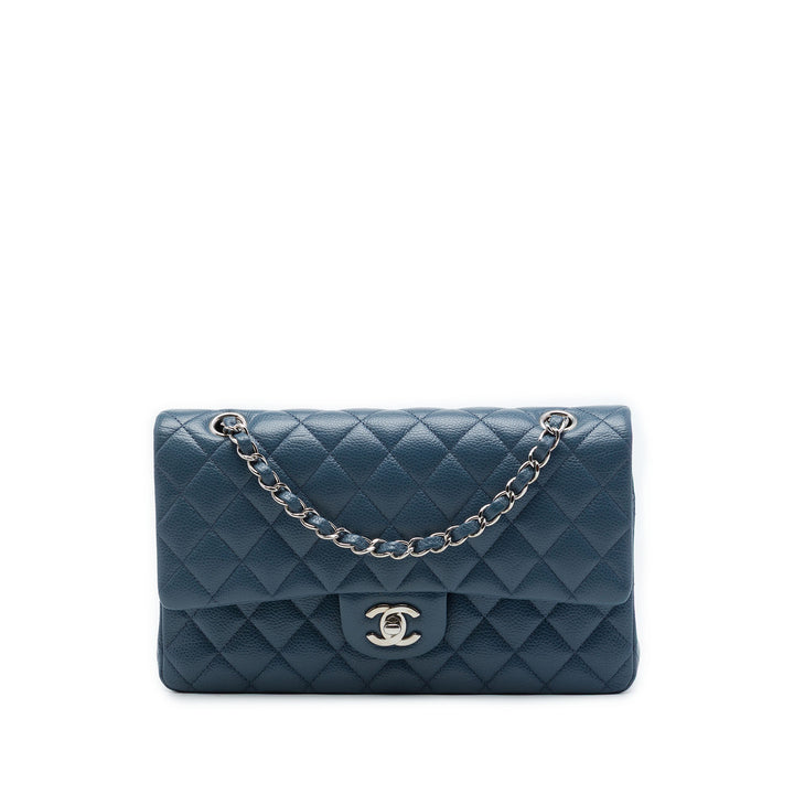 Classic Double rabat Moyen Cuir caviar Bleu