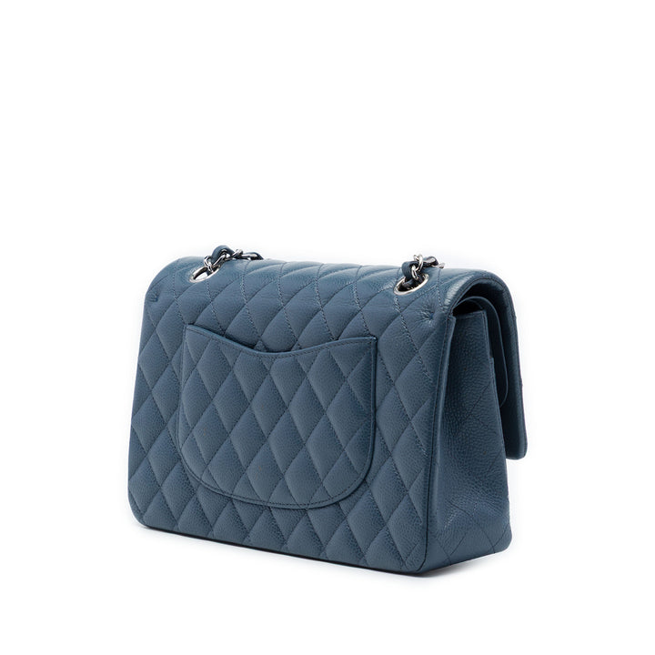 Classic Double rabat Moyen Cuir caviar Bleu