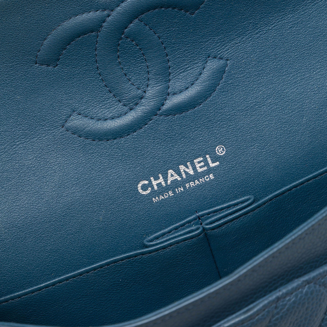 Classic Double rabat Moyen Cuir caviar Bleu