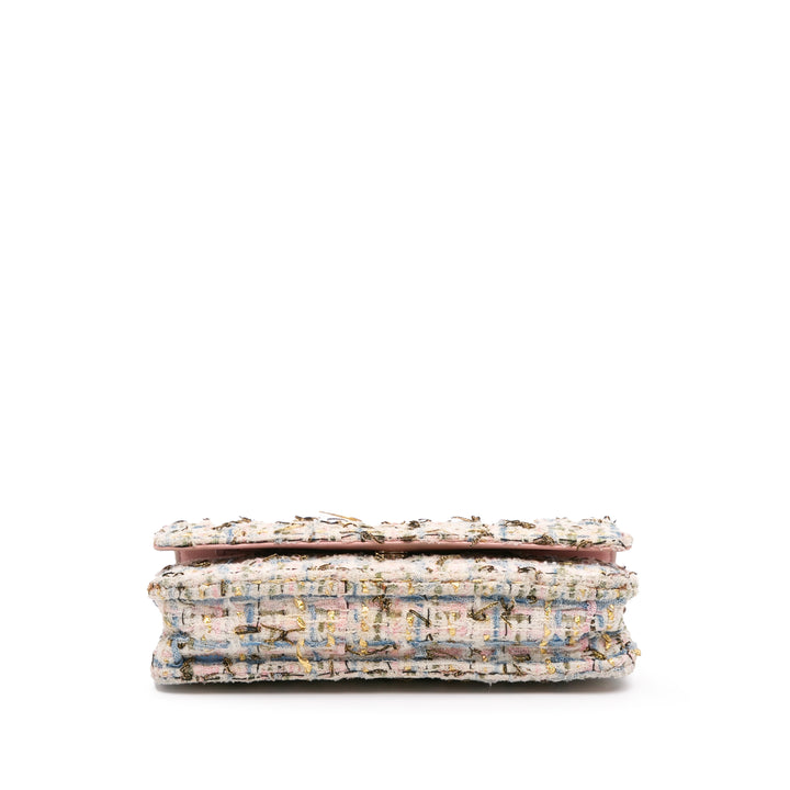 Quilted Boucle Tweed Charm Wallet On Chain Pink - Gaby Paris