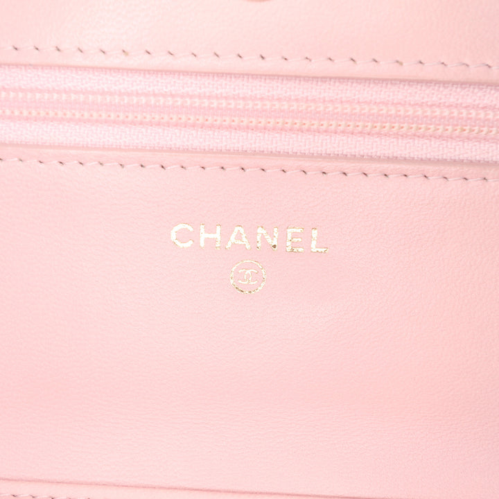 Quilted Boucle Tweed Charm Wallet On Chain Pink - Gaby Paris