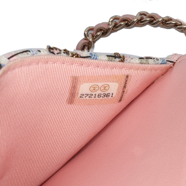 Quilted Boucle Tweed Charm Wallet On Chain Pink - Gaby Paris