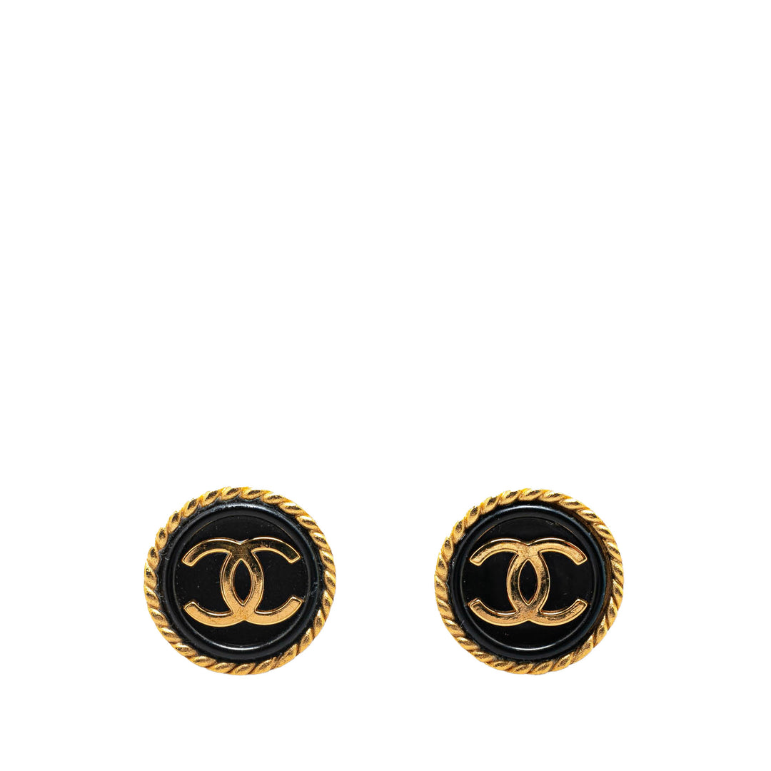 Gold Plated CC Button Clip On Earrings Gold - Gaby Paris