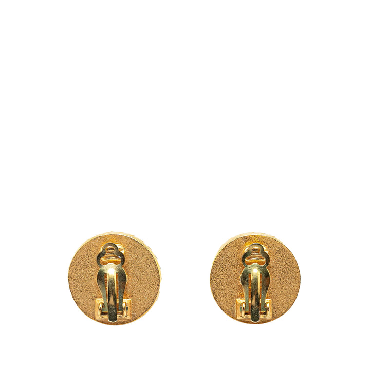 Gold Plated CC Button Clip On Earrings Gold - Gaby Paris