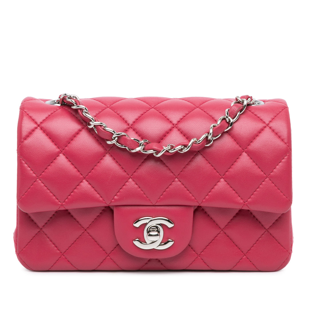 Mini Rectangular Classic Lambskin Single Flap Pink - Gaby Paris