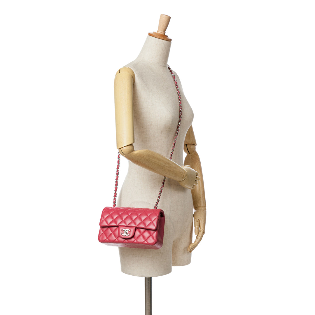 Mini Rectangular Classic Lambskin Single Flap Pink - Gaby Paris