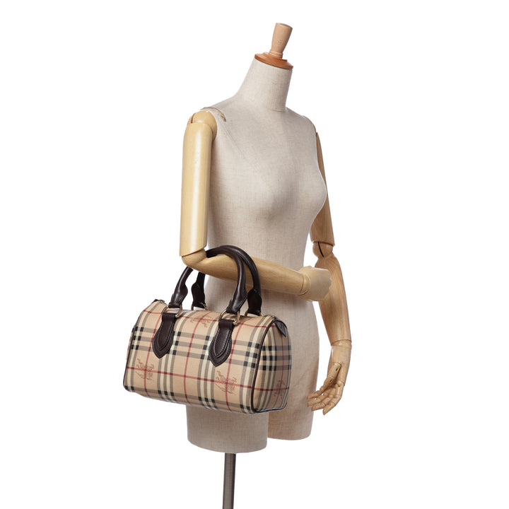 Small Haymarket Check Coated Canvas Chester Bowling Bag Brown - Gaby Paris