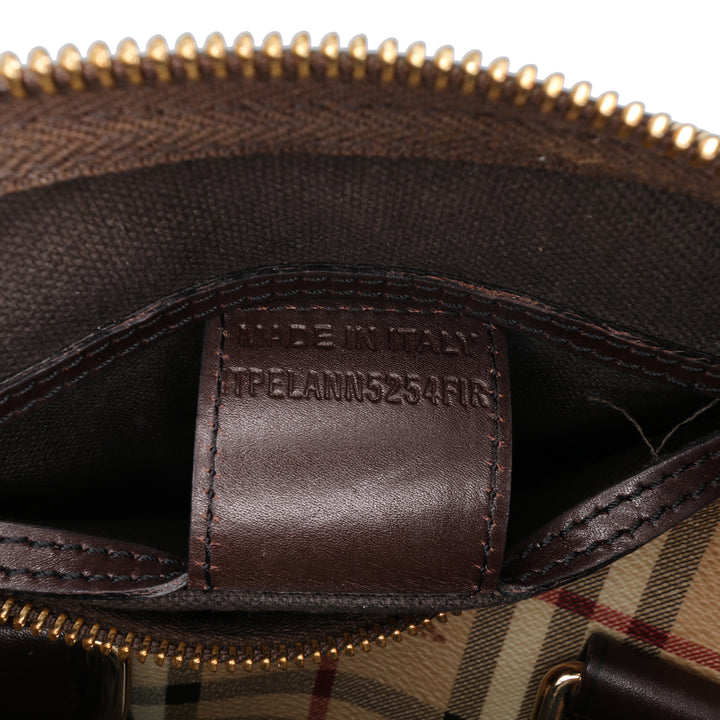 Small Haymarket Check Coated Canvas Chester Bowling Bag Brown - Gaby Paris
