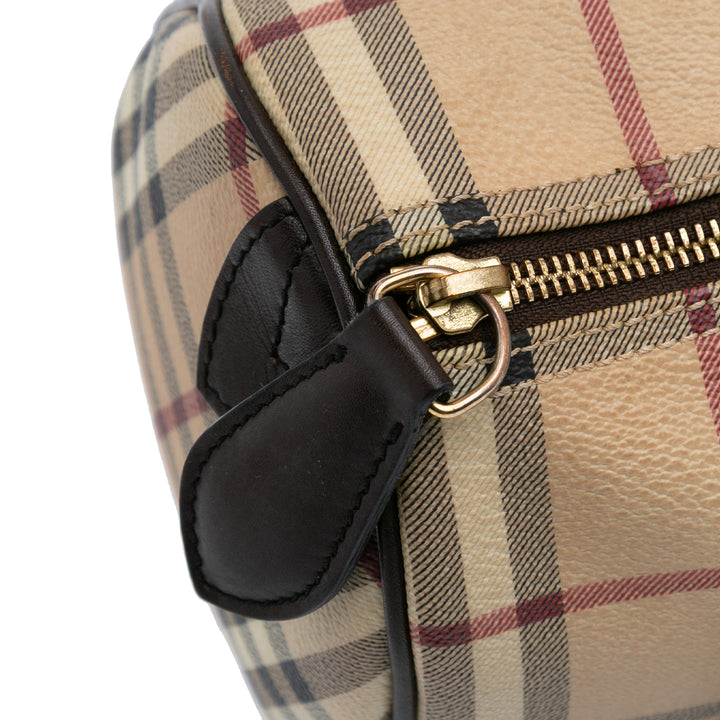 Small Haymarket Check Coated Canvas Chester Bowling Bag Brown - Gaby Paris