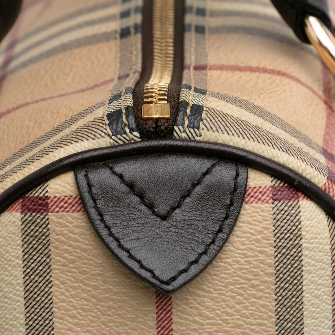 Small Haymarket Check Coated Canvas Chester Bowling Bag Brown - Gaby Paris