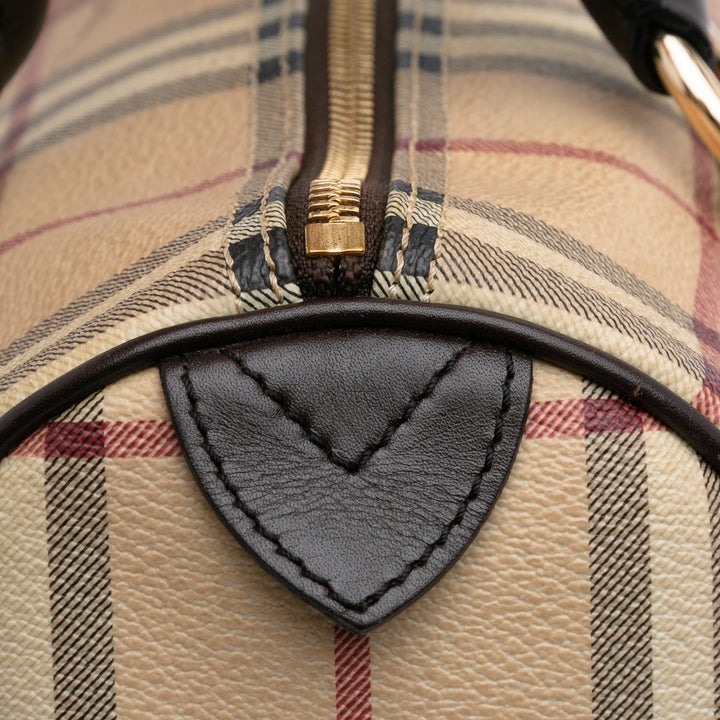 Small Haymarket Check Coated Canvas Chester Bowling Bag Brown - Gaby Paris