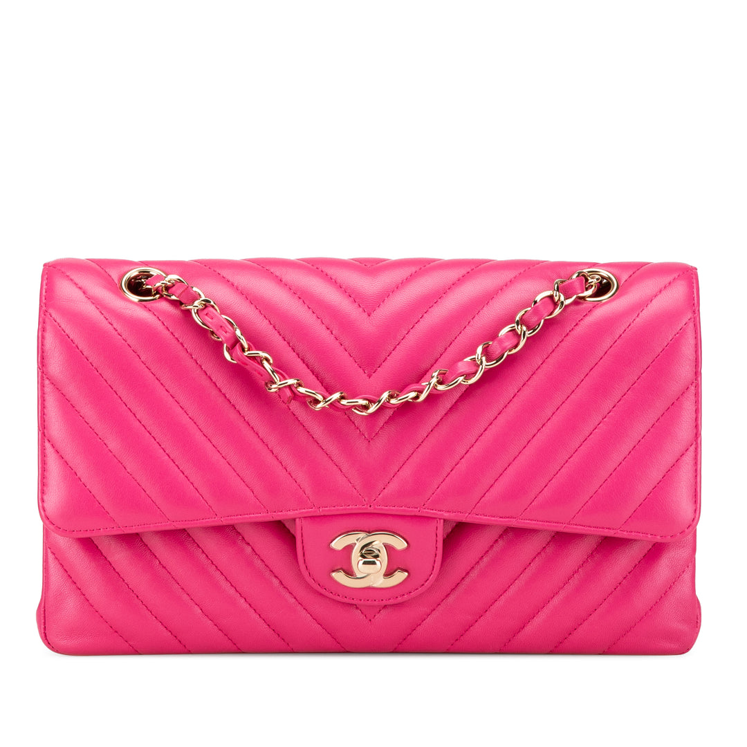 Medium Classic Chevron Lambskin Double Flap Pink - Gaby Paris