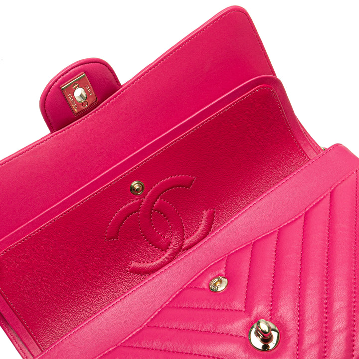 Medium Classic Chevron Lambskin Double Flap Pink - Gaby Paris