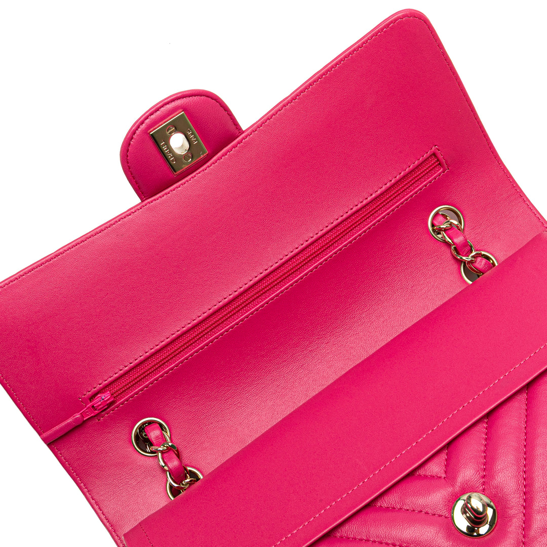 Medium Classic Chevron Lambskin Double Flap Pink - Gaby Paris