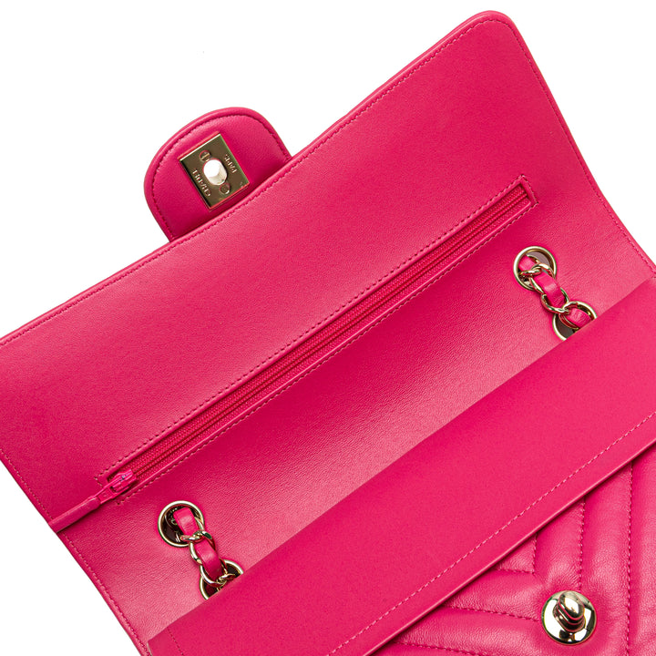 Medium Classic Chevron Lambskin Double Flap Pink - Gaby Paris