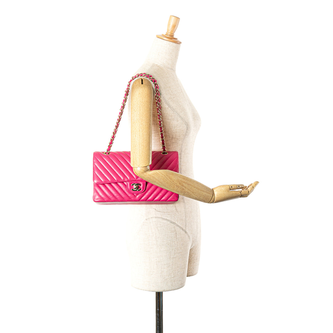 Medium Classic Chevron Lambskin Double Flap Pink - Gaby Paris