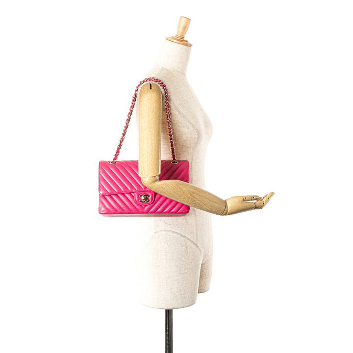 Medium Classic Chevron Lambskin Double Flap Pink - Gaby Paris