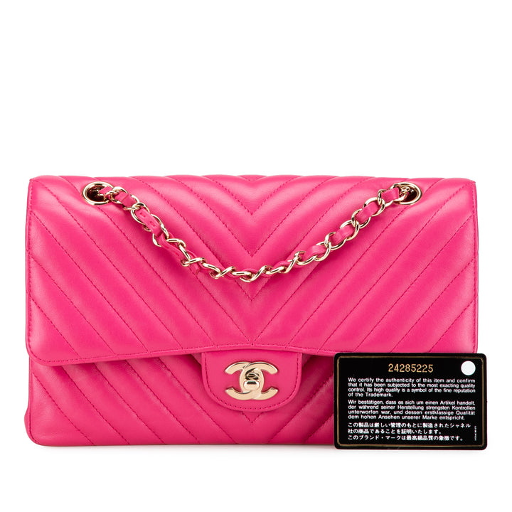 Medium Classic Chevron Lambskin Double Flap Pink - Gaby Paris