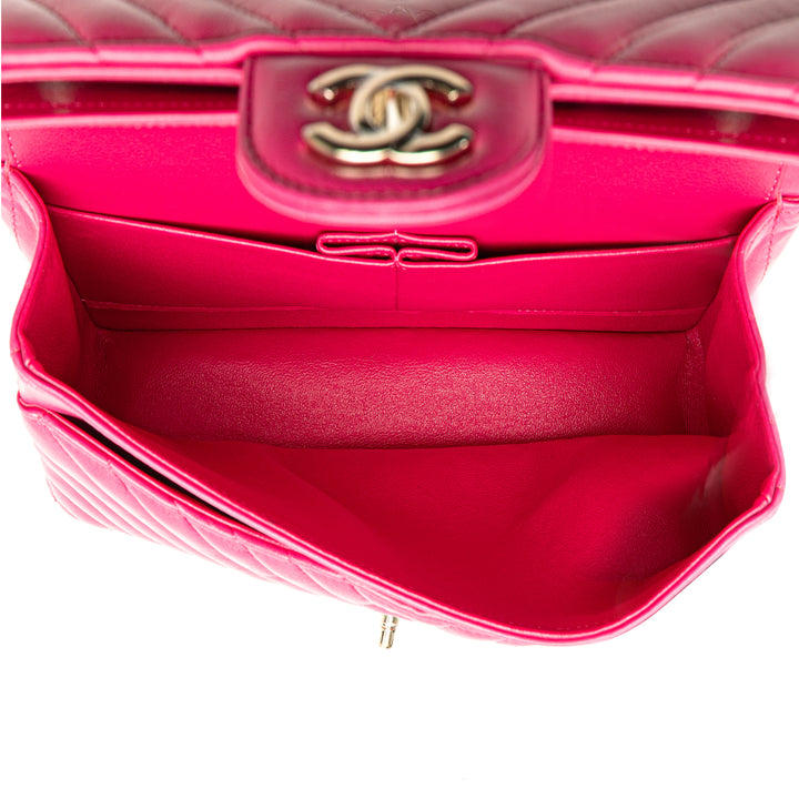 Medium Classic Chevron Lambskin Double Flap Pink - Gaby Paris