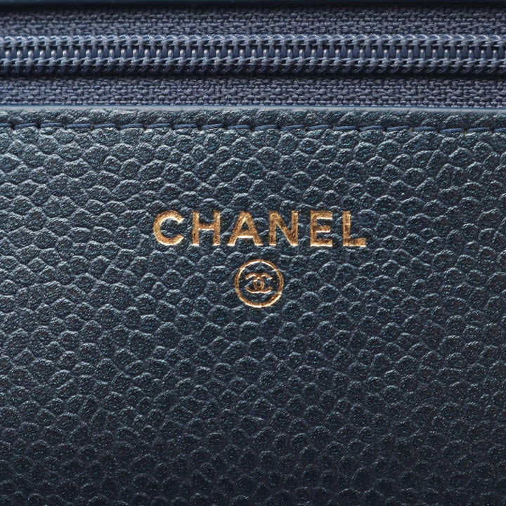 Quilted Caviar Golden Class Wallet On Chain Blue - Gaby Paris