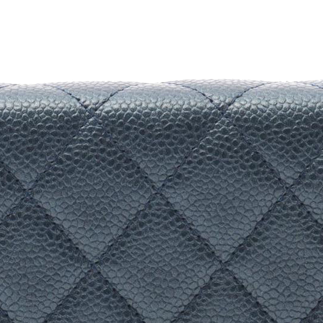 Quilted Caviar Golden Class Wallet On Chain Blue - Gaby Paris
