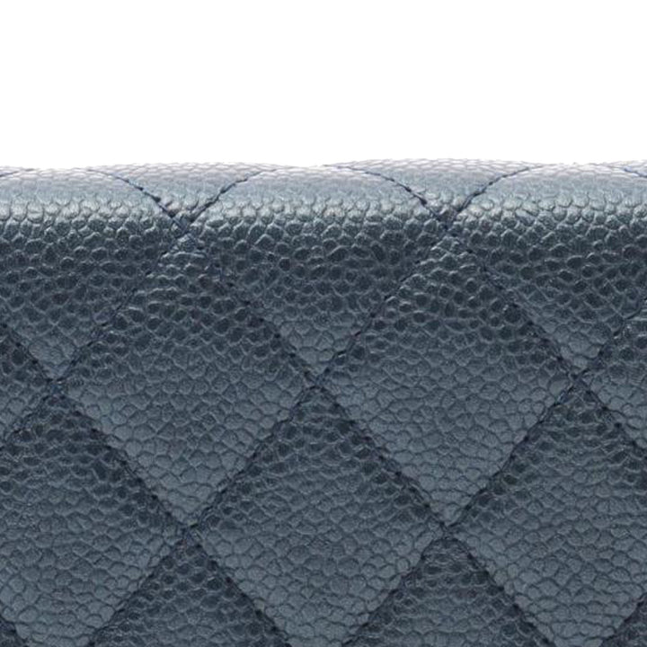Quilted Caviar Golden Class Wallet On Chain Blue - Gaby Paris