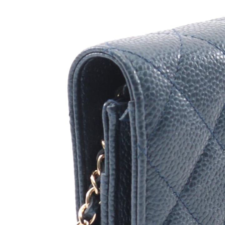 Quilted Caviar Golden Class Wallet On Chain Blue - Gaby Paris