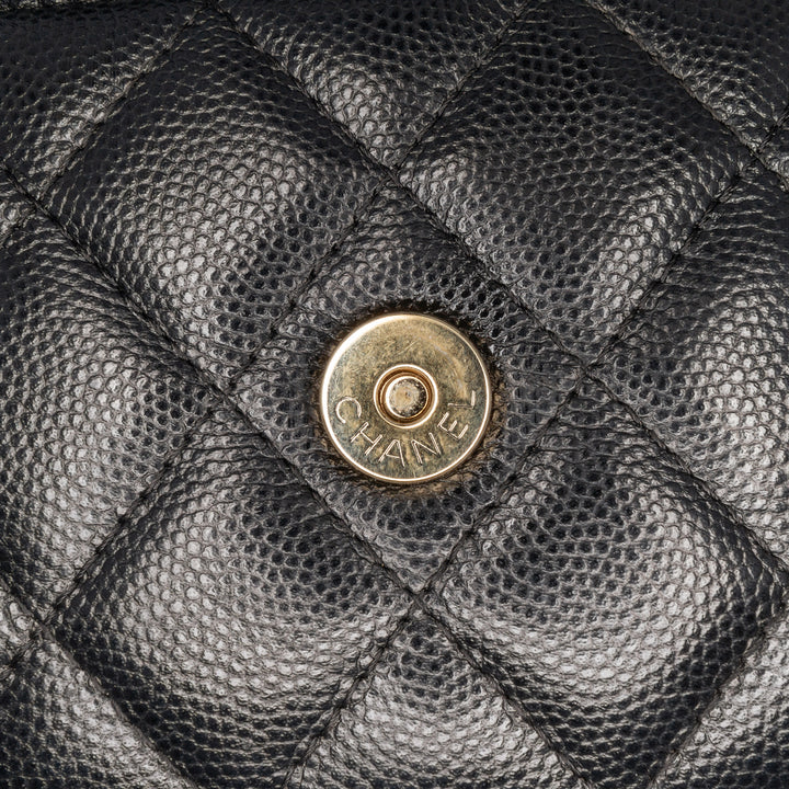 Mini Quilted Caviar Wallet On Chain Black - Gaby Paris