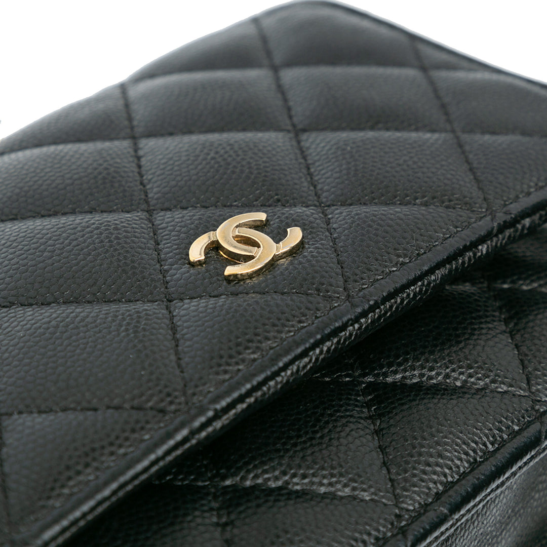 Mini Quilted Caviar Wallet On Chain Black - Gaby Paris